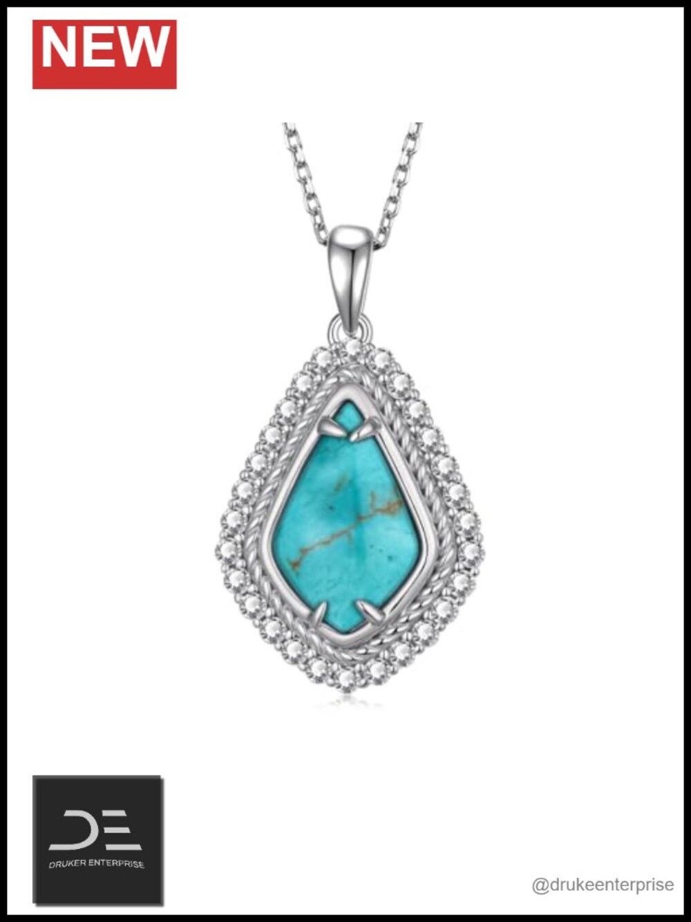 Genuine Turquoise Necklace 925 Sterling Silver Real Gemstone Pendant Western